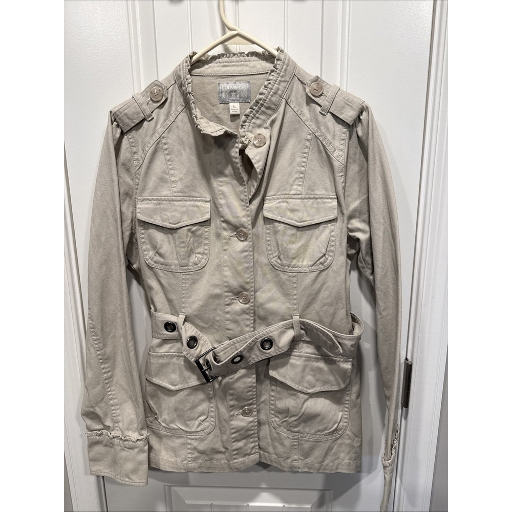 Converse One Star Jacket Womens Large Beige Cargo Utility Belted Modern